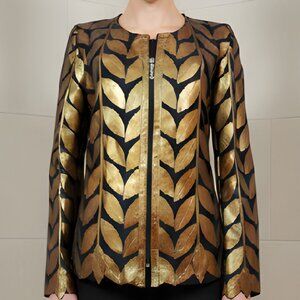 Shirt Women's Sheer Jacket Leather Outfit Tops Blouses Handmade Leaf